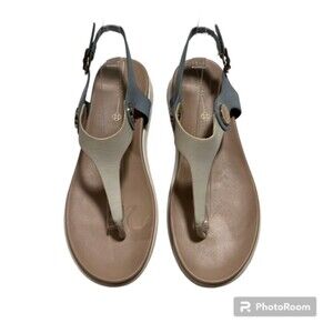 CLN Womens White Blue Dylan Thong Slingback Flat Sandals Sz 37